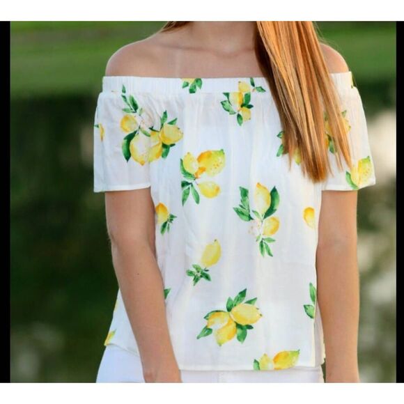 Skies Are Blue Off‎ the Shoulder Top Lemon Print Size XS - Picture 7 of 7